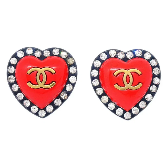 Chanel 1995 Heart Rhinestone Earrings Clip-On from AMORE Vintage Tokyo