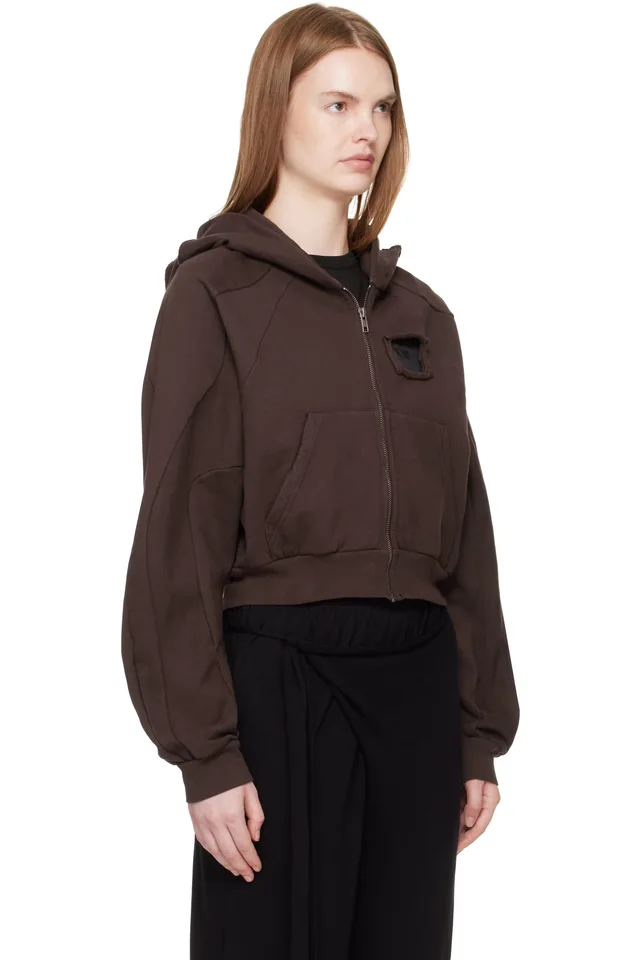 Ottolinger Brown Distressed Multiline Zip Hoodie, photo 2 of 4 from SSENSE
