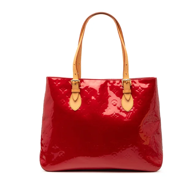 Red Louis Vuitton Monogram Vernis Brentwood Tote Bag in Red Leather from Designer Revival
