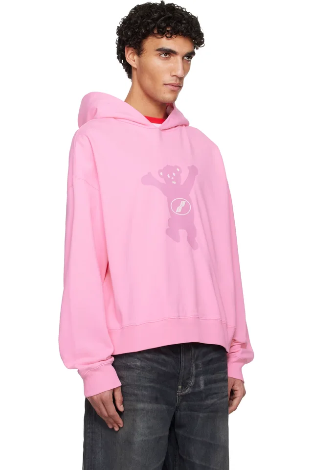 We11done Pink Pigment New Teddy Logo Hoodie, photo 2 of 3 from SSENSE