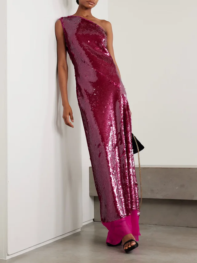 STELLA MCCARTNEY One-shoulder chiffon-trimmed sequined tulle gown in Red, photo 2 of 2 from NET-A-PORTER (Canada)