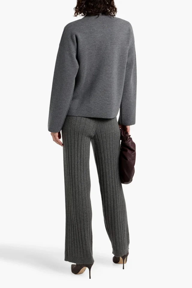 Brunello Cucinelli Ribbed Cashmere Straight-Leg Pants in Anthracite, photo 3 of 4 from THE OUTNET