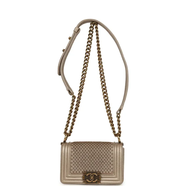 Chanel Mini "Scales" Boy Bag Light Gold Calfskin Antique Gold Hardware in Gold Calfskin from Madison Avenue Couture, photo 1 of 1