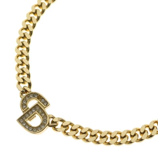 Dior CD Rhinestone Choker Necklace Gold in Gold from The Reluxe