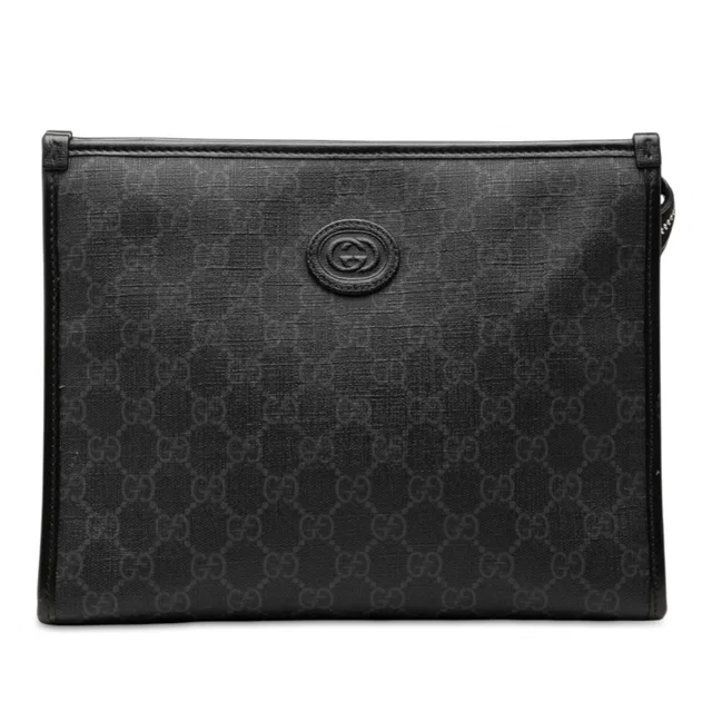 Black Gucci GG Supreme Retro Interlocking G Clutch in Black Coated canvas from Designer Revival, photo 1 of 1