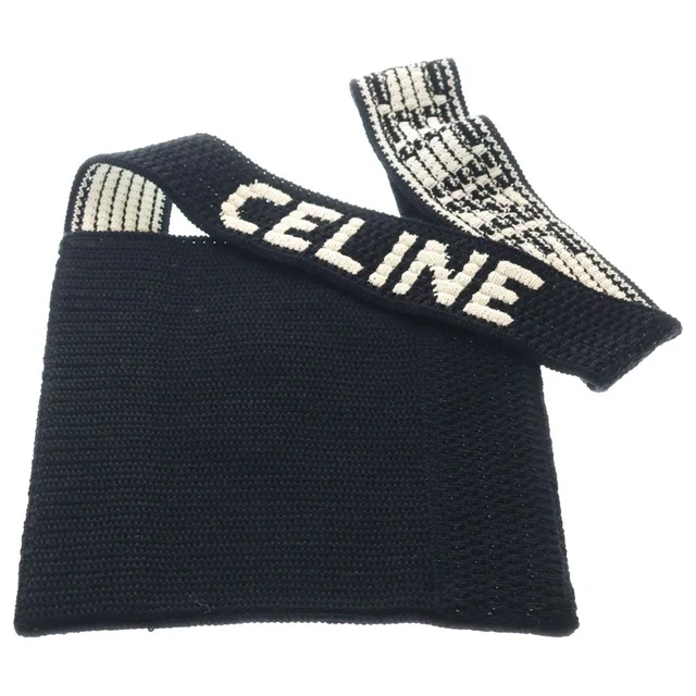 Celine Crochet Strap Logo Cotton Tote Bag Black in Black from The Reluxe