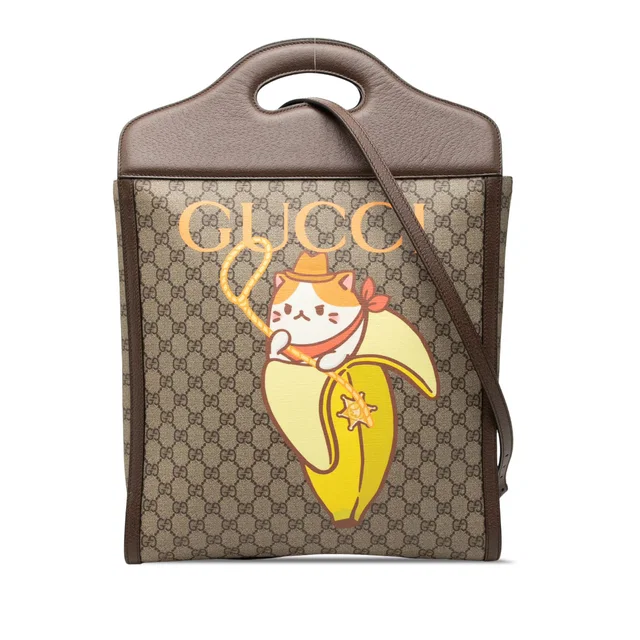 Beige Gucci Crunchyroll Bananya GG Supreme Satchel in Beige Coated canvas from Designer Revival