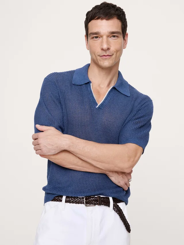 Banana Republic Linen-Cotton Johnny-Collar Sweater Polo in Blue from Banana Republic (Canada), photo 1 of 1