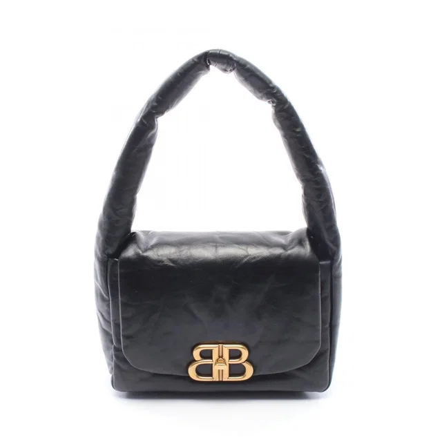 Balenciaga Shoulder Bag Monaco Black Leather Small in Black Leather from The Reluxe