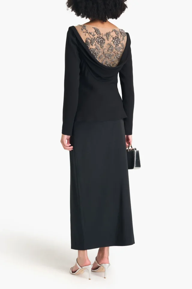 Oscar de la Renta Embellished Tulle-Trimmed Silk-Blend Top in Black, photo 3 of 4 from THE OUTNET
