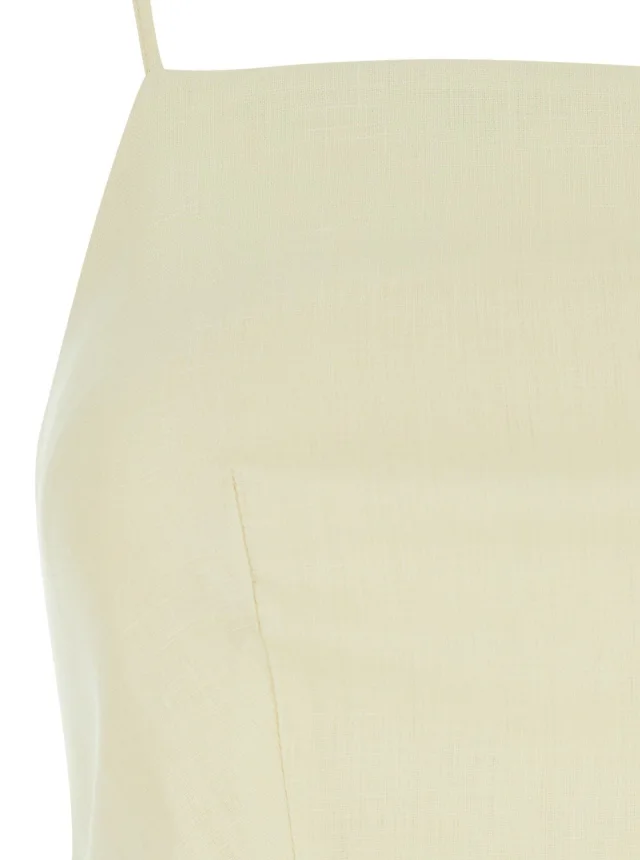 SEMICOUTURE Yellow Sleeveless top with square neckline and button closure at the back in linen for women in Yellow 100% Linen, photo 5 of 6 from Gaudenzi Boutique