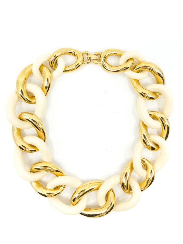 Givenchy Ivory and Goldtone Chain Collar Necklace in White Resin from Arcade Vintage
