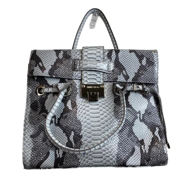 Jimmy Choo And Black Python-Print Leather Top-Handle Shoulder Bag in gray Python from Poshmark