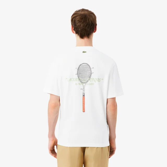 Lacoste Embroidered Cotton T-Shirt in White Midweight organic cotton jersey, photo 3 of 13 from Lacoste