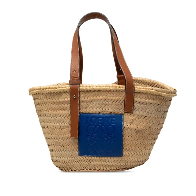 Beige LOEWE Medium Raffia Anagram Basket Tote in Beige Raffia from Designer Revival