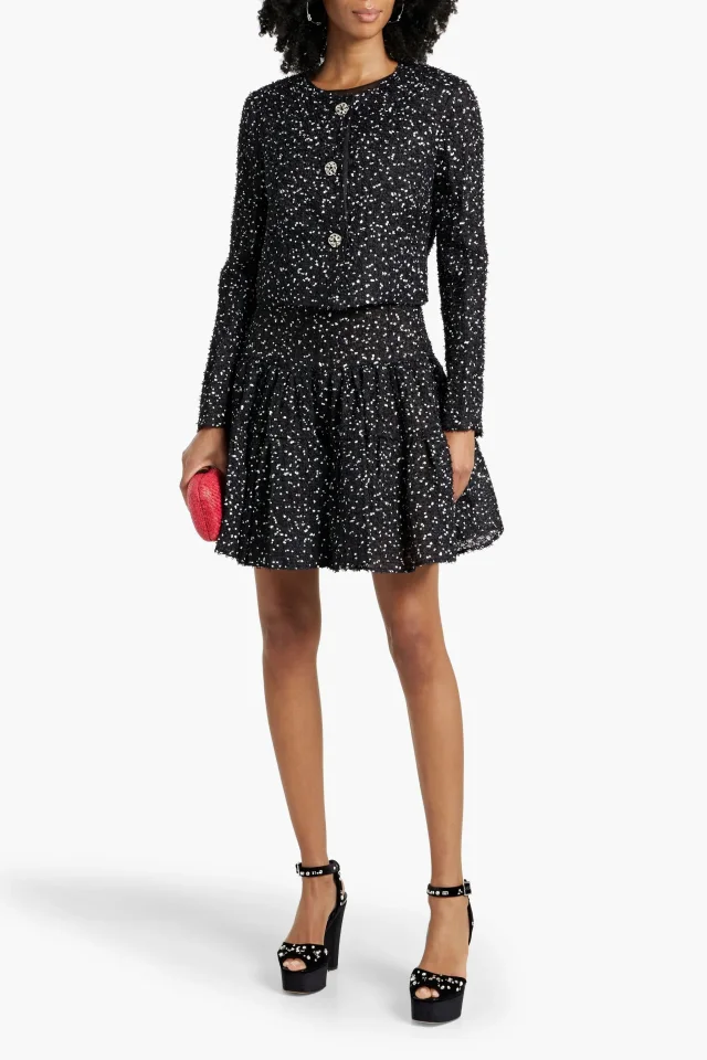Oscar de la Renta Cropped Fil-Coupé Jacket in Black, photo 2 of 4 from THE OUTNET