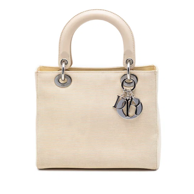 Beige Dior Medium Canvas Lady Dior Handbag in Beige Canvas from Designer Revival
