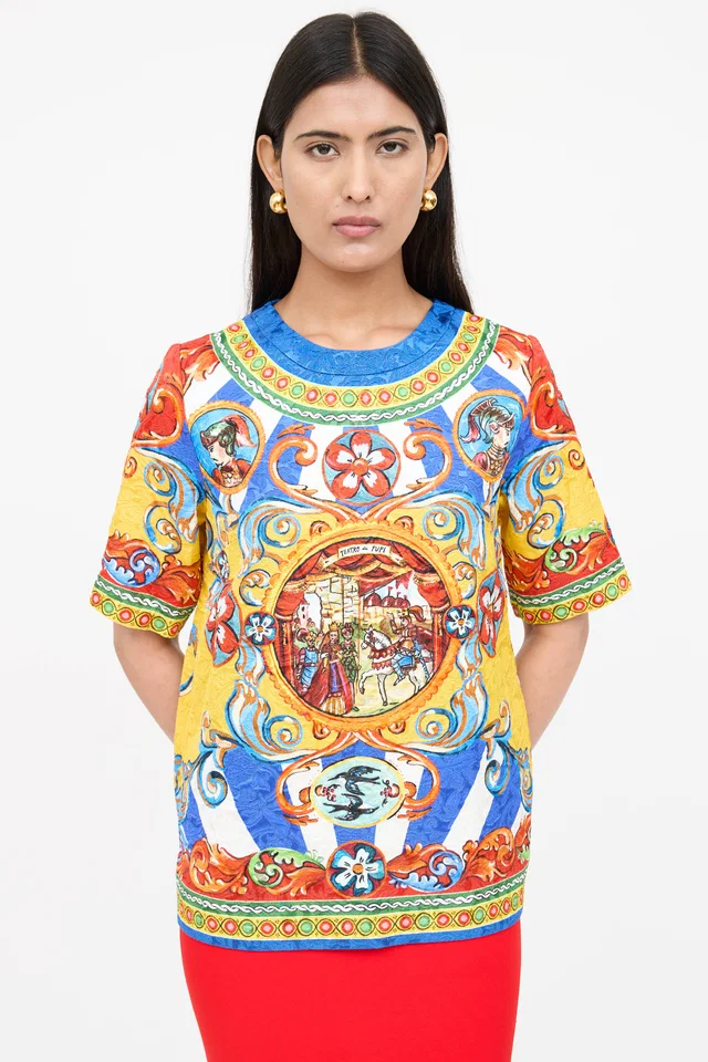 Dolce & Gabbana Jacquard Printed Top in Multicolor Silk from VSP Consignment