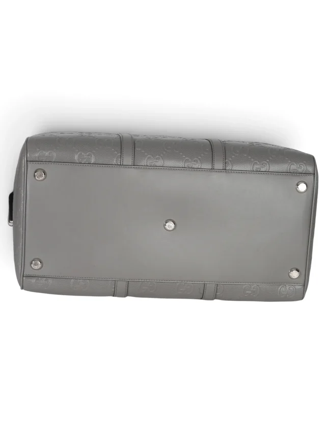 Gucci Grey Embossed Leather Monogram Tennis Duffle Medium in Grey Leather from Season 2 Consign, photo 4 of 7