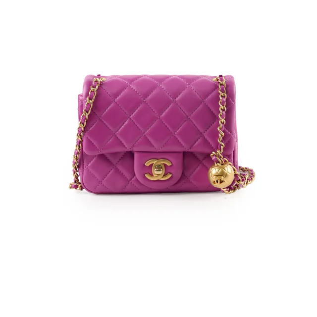 Chanel Pearl Crush Square Mini Purple Calfskin Classic Flap in Purple Calfskin from The Purse Affair