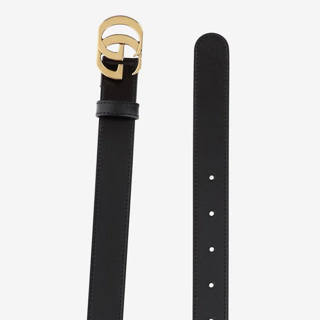Gucci Leather Double G Buckle Belt — Black in Black Leather from HEWI