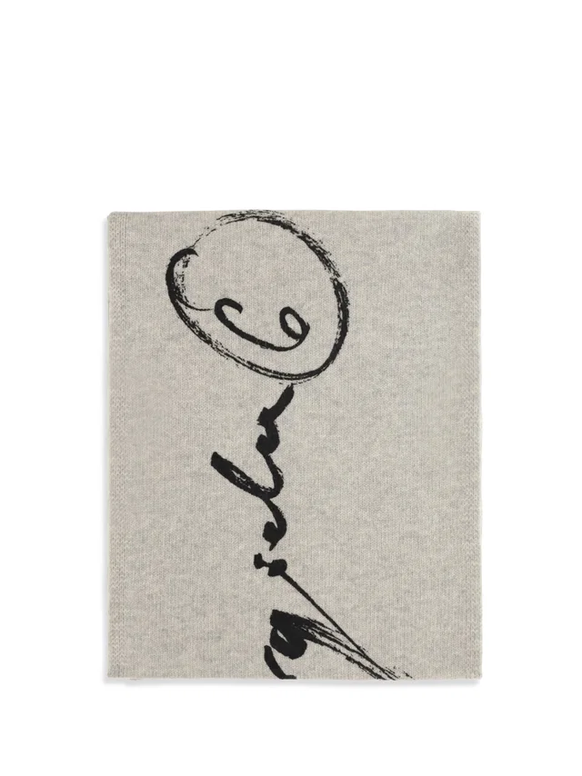 Maison Margiela Signature Hand-Drawn Print Scarf — Gray Wool (ovis Aries) Scarfs in Grey Wool from HEWI