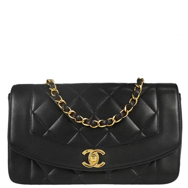 Chanel 1994-1996 Black Lambskin Small Diana Shoulder Bag in Black Lambskin from AMORE Vintage Tokyo