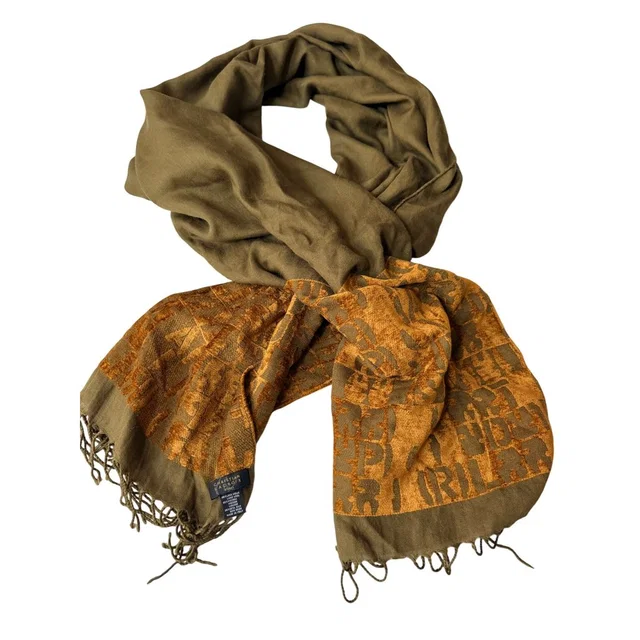 Christian Lacroix Scarf Monogram Wool Silk Velvet Olive Orange Os in orange|green Velvet from Poshmark