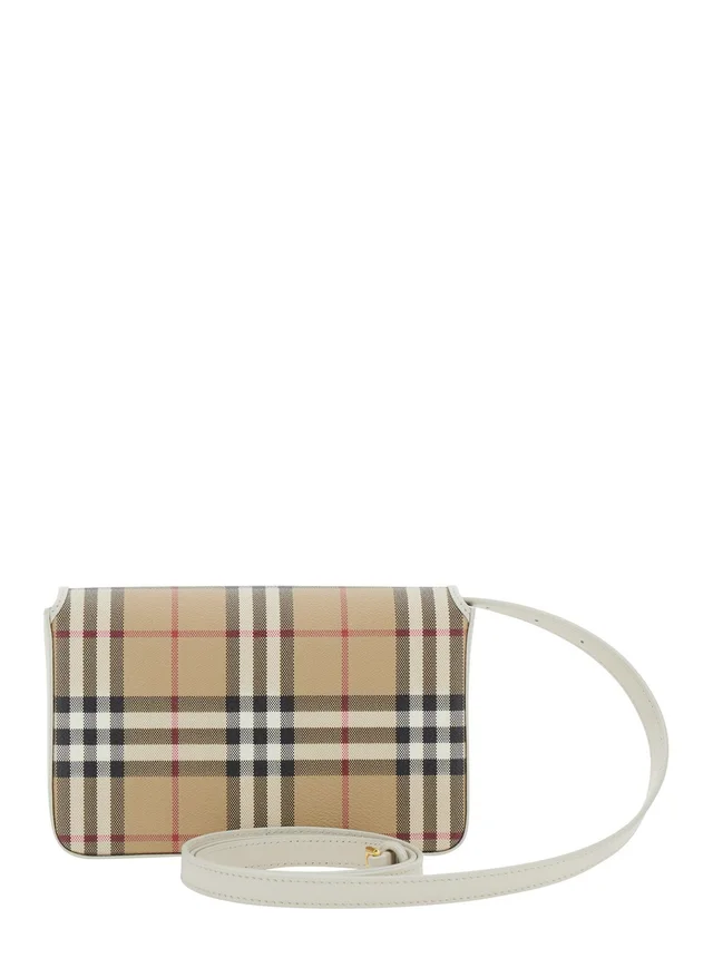 BURBERRY 'Hampshire' Beige Crossbody bag with Adjustable Strap and Check Motif All-Over in Blend Cotton for Women in Beige 55% Polyurethane 25% Polyester 20% Cotton, photo 8 of 10 from Gaudenzi Boutique