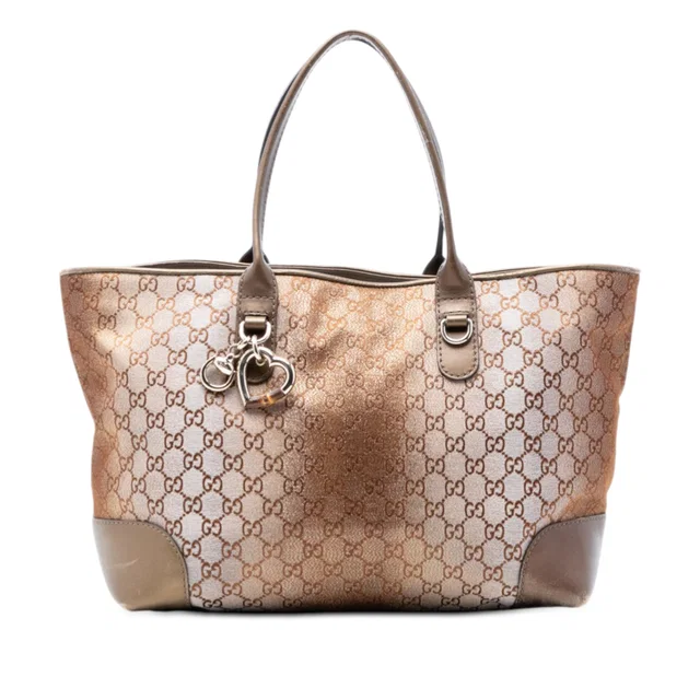 Brown Gucci GG Lurex Heart Bit Tote in Brown Canvas from Designer Revival