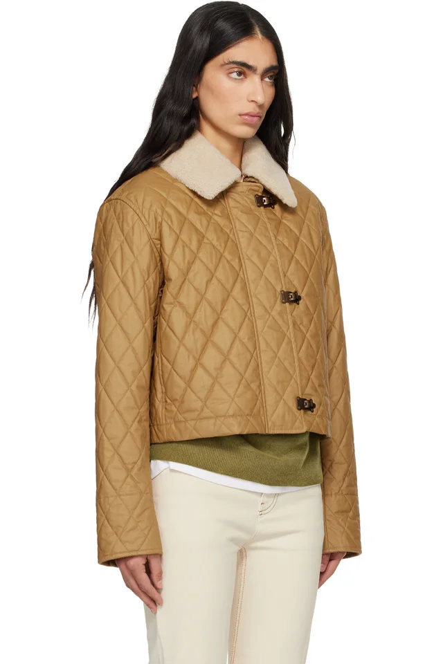 Burberry Brown Shearling Collar Quilted Cotton Howle Jacket, photo 2 of 4 from SSENSE