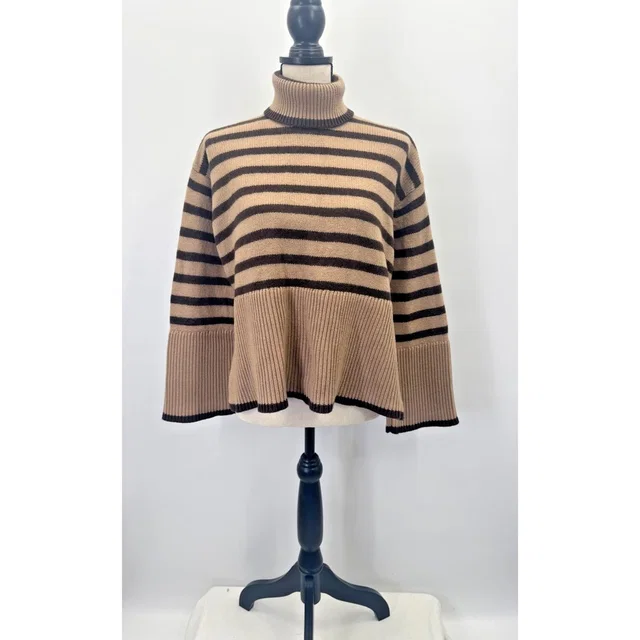 TOTEME Signature Stripe Turtleneck Sweater Oversize Xxs Organic Wool Cotton Cozy in brown|red Wool from Poshmark