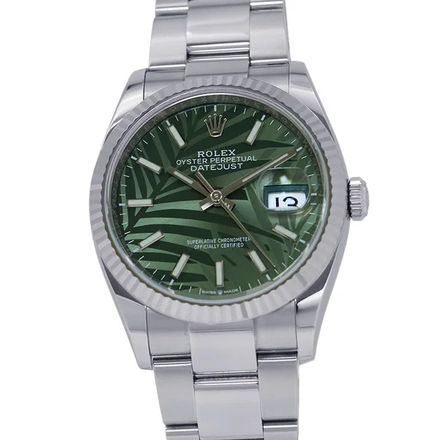 Rolex Datejust W36mm Stainless Steel K18WG Olive Green Palm Motif Dial126234 in Green from GALLERY RARE