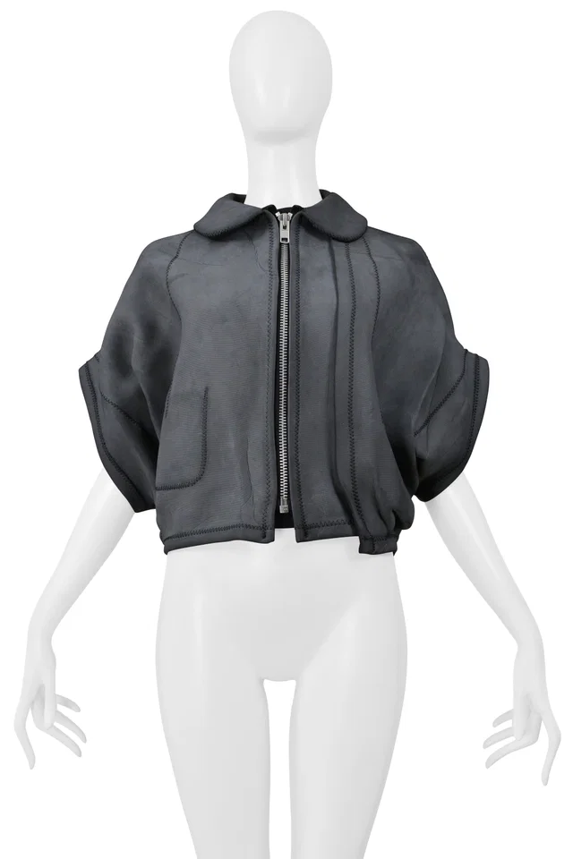 Comme des Garçons Grey Neoprene Rubber Sculptural Jacket 2005 in Grey Nylon from Resurrection Vintage