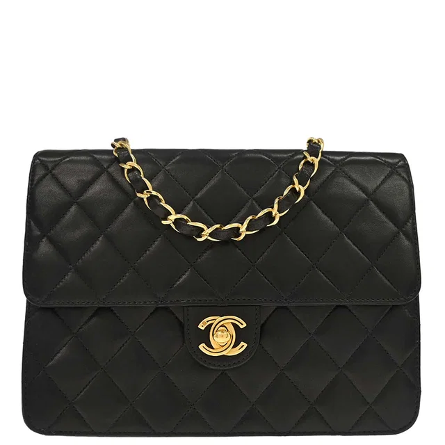 Chanel 2000-2002 Black Lambskin Turnlock Small Half Flap Shoulder Bag in Black Lambskin from AMORE Vintage Tokyo