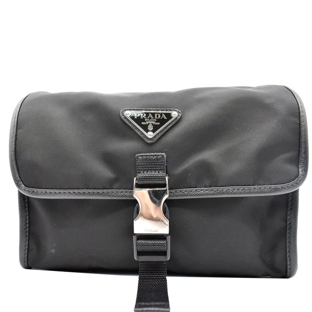 Prada Nylon and Saffiano Leather 3789 Smartphone Case Black in Black Saffiano leather from Dallas Designer Handbags