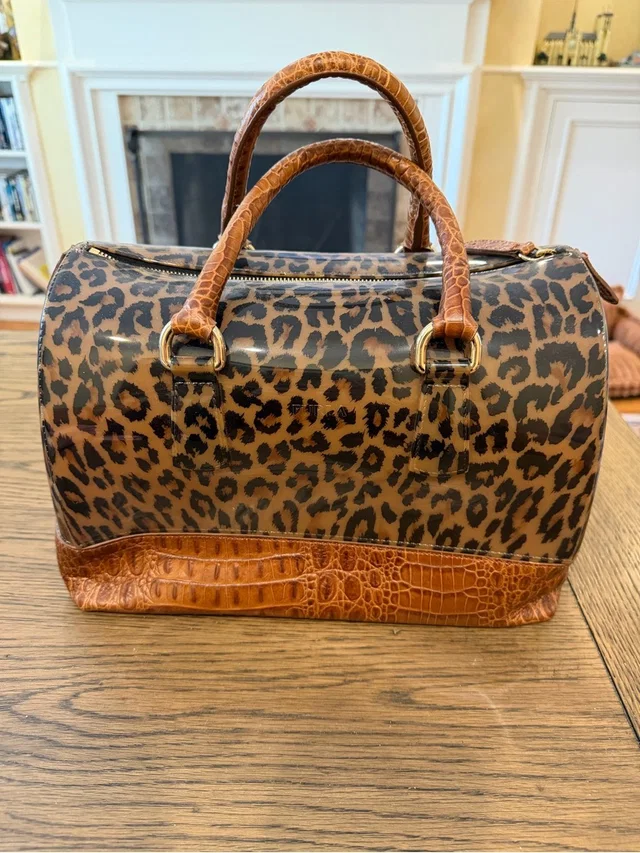Furla Leopard Print Candy Bag With Ostrich Tan Trim in brown|red|neutral Ostrich from Poshmark