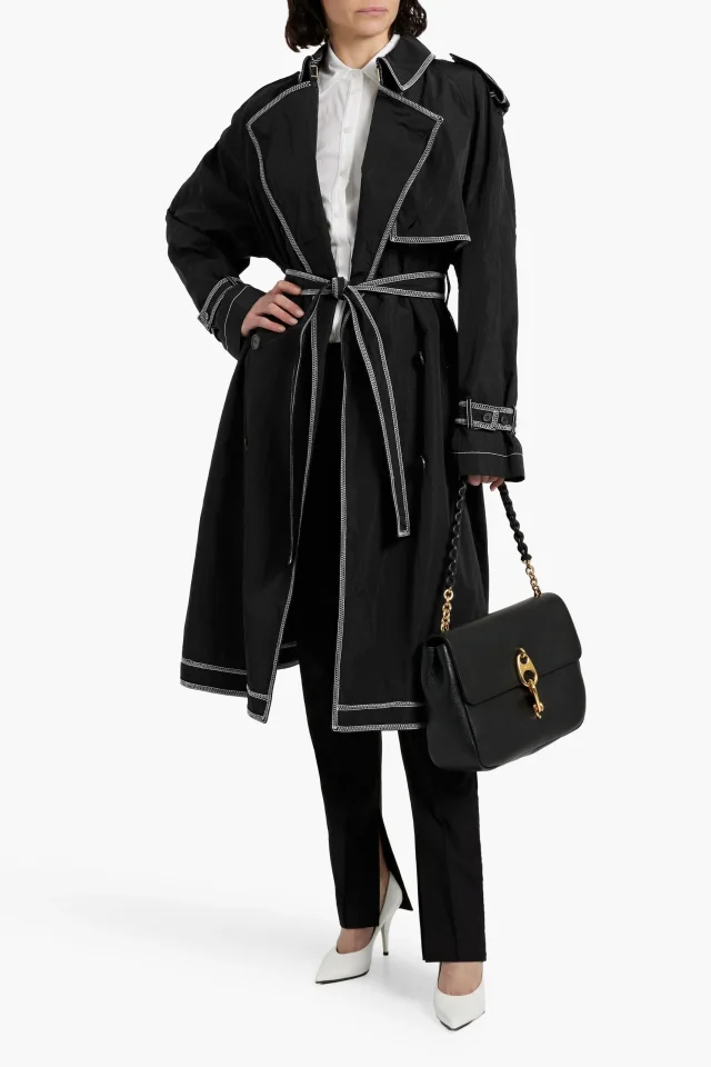 Tom Ford Topstitched Shell Trench Coat in Black, photo 2 of 4 from THE OUTNET