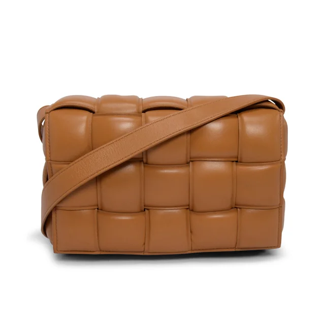 Bottega Veneta Intrecciato Lambskin Padded Cassette Bag in Caramel Lambskin from Blue Spinach