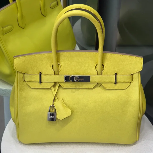 Hermès Birkin 30 Epsom Yellow Lime Palladium Hardware in Yellow Epsom leather from Revivre