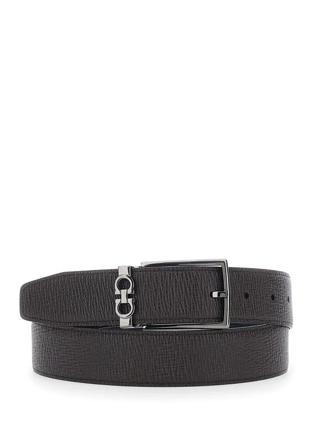Ferragamo Reversible Grained Leather Belt — Brown Calf in Brown Caviar leather from HEWI
