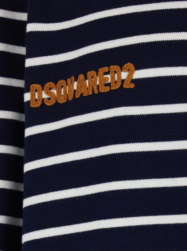 Dsquared2 Blue Long Sleeve Polo Shirt with Logo Embroidery on the Front and All-Over Stripe Motif in Cotton for Men in Blue 100% Cotton, photo 6 of 6 from Gaudenzi Boutique