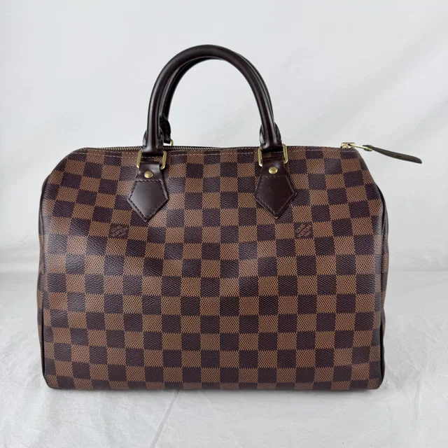 Louis Vuitton Damier Ebene Speedy 30 Bag in Brown Canvas, coated canvas, Leather, Metal from Reowned