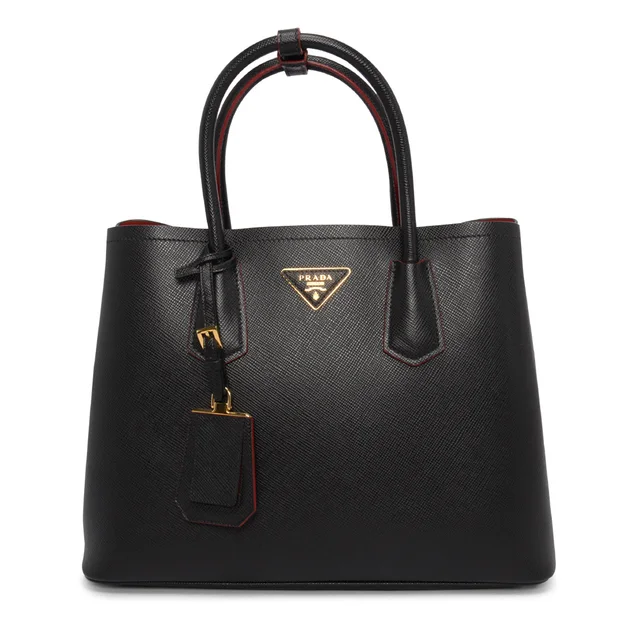 Prada Saffiano Cuir Medium Double Bag in Black Saffiano leather from Blue Spinach