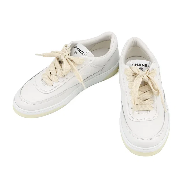 Chanel CC Logo Leather Sneakers WhiteG39978 Leather Size 38 in Leather from GALLERY RARE