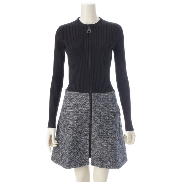 Louis Vuitton Monogram Nylon Wool Knit Contrast Zip Up Dress Top Skirt Black in Black Nylon from The Reluxe