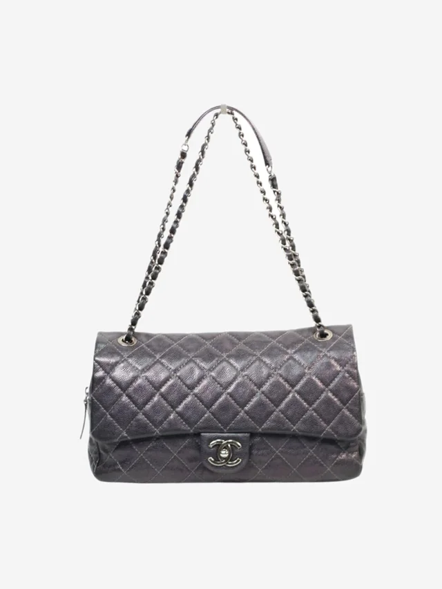 Chanel Dark grey 2012 Shiva Single Flap caviar shoulder bag in Grey Caviar leather from Sign of the Times