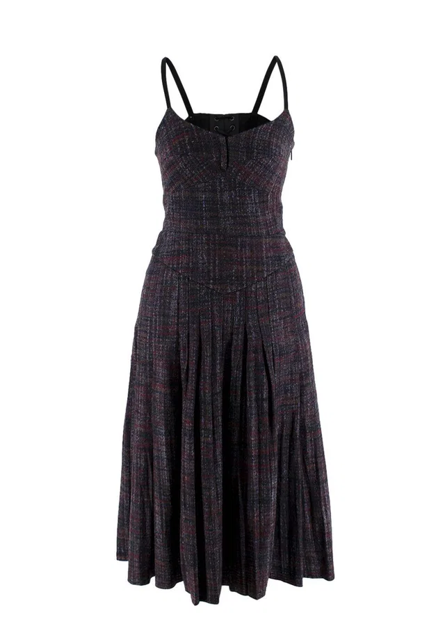 Bottega Veneta Wool Plaid Laced Back Dress in Wool from HEWI