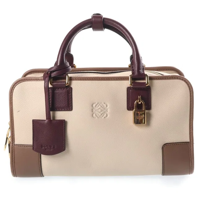 Loewe Amazona 28 2-Way Bicolor Shoulder Bag Beige Brown Bordeaux Leather Gold in Brown Leather from The Reluxe
