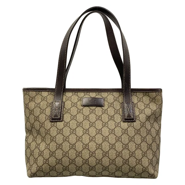 Gucci Shoulder Bag GG Plus Supreme Dark Brown Beige Leather in Brown Leather from The Reluxe